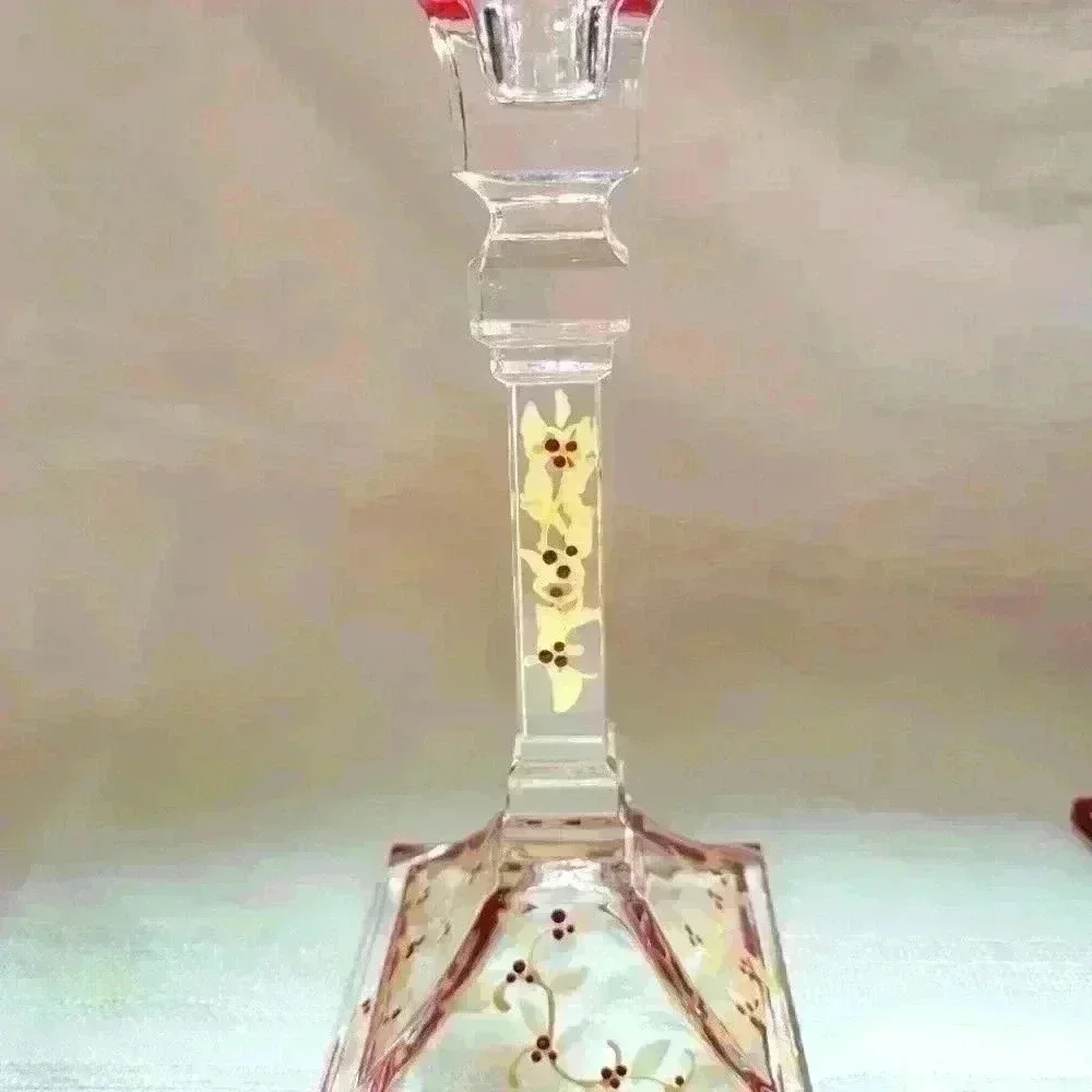 Pair-Hand painted Crystal Candlesticks - Picture 4 of 5